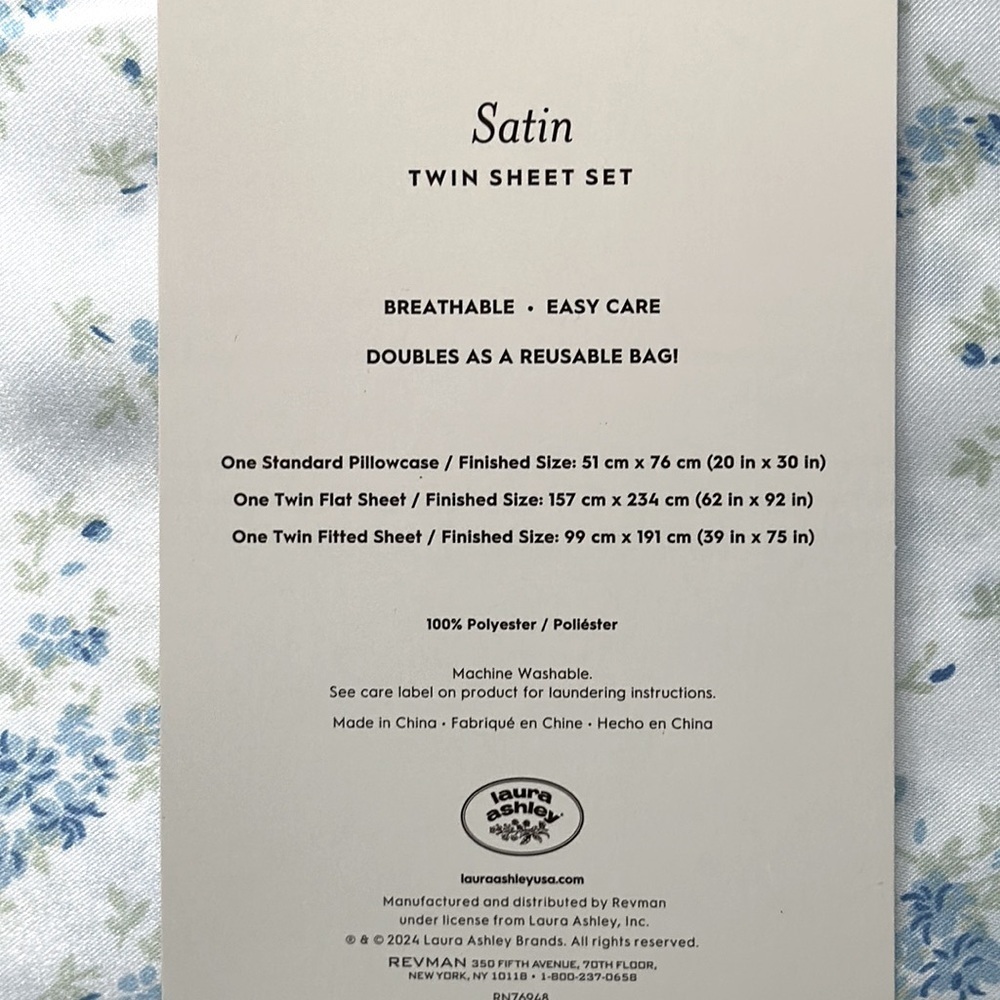 NWT Laura Ashley Satin Twin Sheet Set - Picture 4 of 4